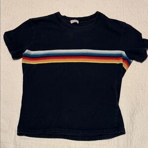 John Galt  Navy Blue Rainbow Stripe T-Shirt